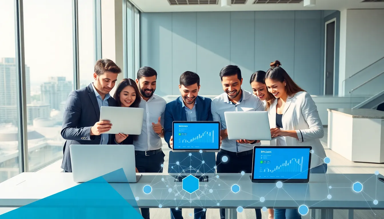 diverse team collaborating on BitClassic in a modern office.